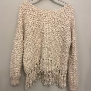 Cream Fuzzy Fringe Sweater
